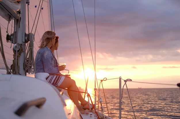 A couple of ladies enjoying a sailboat trip